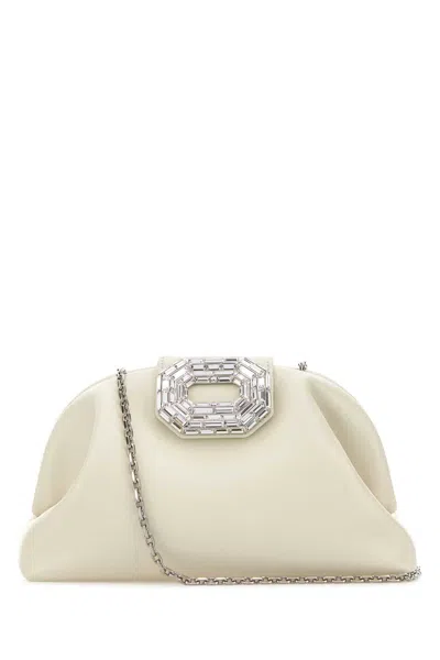 Amina Muaddi Women Ivory Nappa Leather Camelia Clutch In Neutral