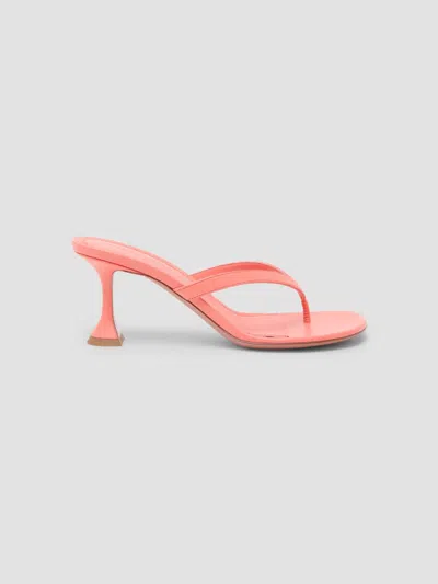 Amina Muaddi Juliette 70mm Leather Trumpet Heel Sandals In Pink