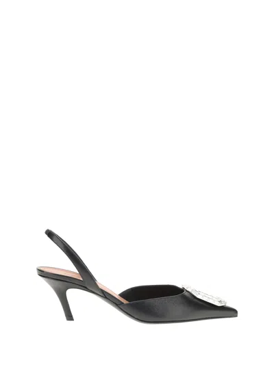 Amina Muaddi Women Leather Slingback Pumps In Black