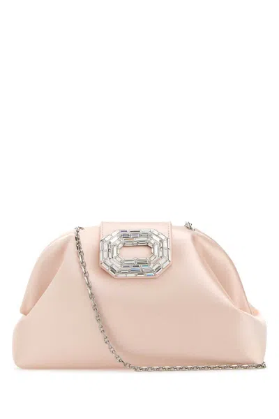 Amina Muaddi Women Light Pink Satin Camelia Clutch