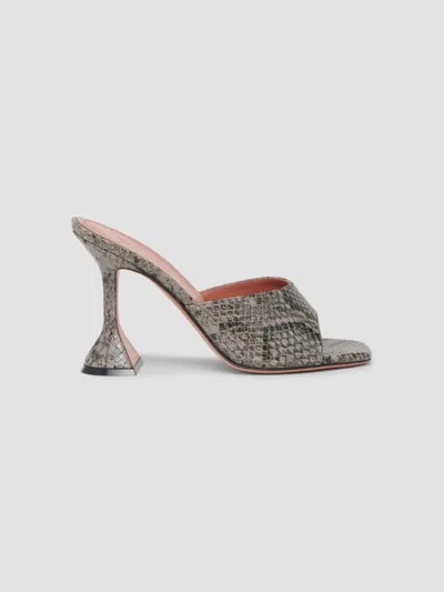 Amina Muaddi Women's Lupita 95mm Snakeskin-embossed Leather Sandals In Gray