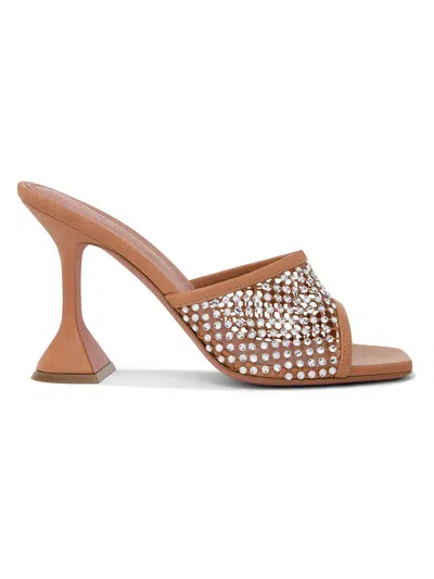 Amina Muaddi Crystal Decorated Mesh Mules In Brown