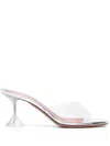 Amina Muaddi Glass Mules In Calf Leather With Sculpted Heel In Grey