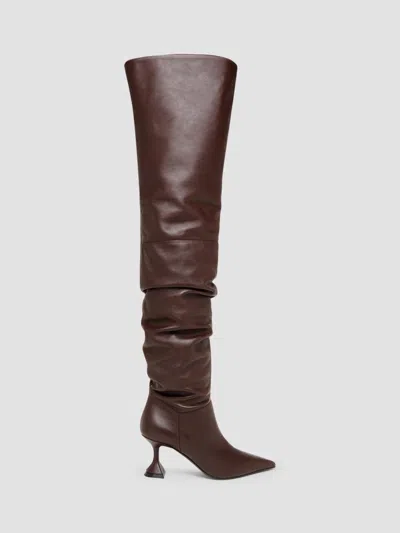 Amina Muaddi Women's Olivia 70mm Leather Over-the-knee Boots In Brown