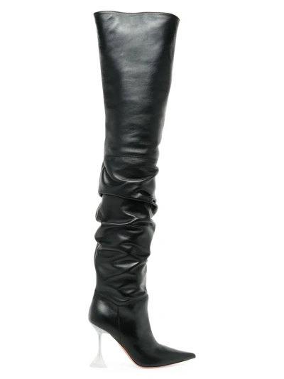 Amina Muaddi Women's Olivia 95mm Leather Thigh-high Boots In Nappa Black