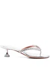 Amina Muaddi Leather Sandals With Crystal-embellished Straps In Metallic