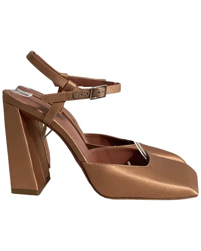 Pre-owned Amina Muaddi Women's Satin Charlotte Pump (authentic Pre-loved) In Brown