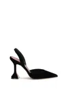 Amina Muaddi Women Velvet Slingback Pumps In Black