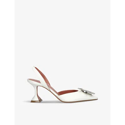 Amina Muaddi Begum Glass Pointed Toe Slingback Pump In White