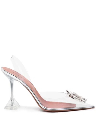 Amina Muaddi Begum Crystal-embellished Slingback Pumps In White
