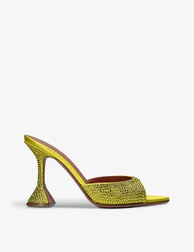 Amina Muaddi Womens Yellow Caroline Crystal-embellished Satin Heeled Sandals