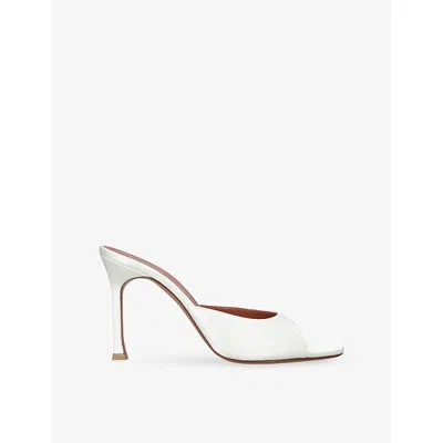 Amina Muaddi Womens  Alexa 95 Satin Heeled Sandals In White