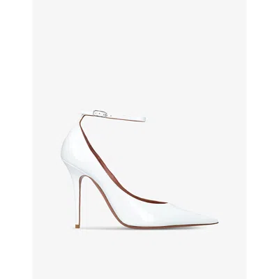 Amina Muaddi Womens  Anok 105 Patent-leather Pumps In White