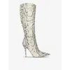 Amina Muaddi Patent Leather Barbara Boots 105 In Neutral