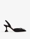 Amina Muaddi Womens Black Begum Crystal-embellished Slingback Satin Courts In Black