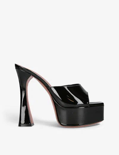 Amina Muaddi Womens  Dalida Patent-leather Heeled Platform Sandals In Black