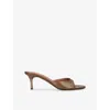 Amina Muaddi Leather Jeanne Heeled Mules 60 In Brown