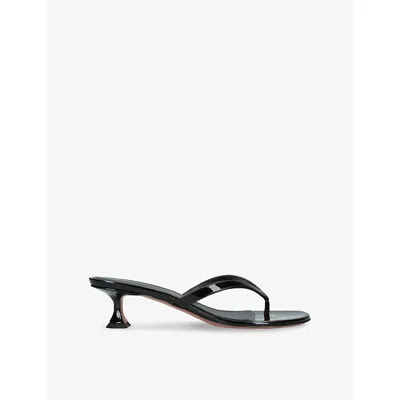 AMINA MUADDI WOMENS BLACK JULIETTE THONG 45 LEATHER HEELED SANDALS EUR 37 / 4 UK