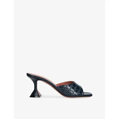 Amina Muaddi Womens  Lupita 70 Leather Heeled Mules In Blue