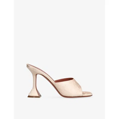 Amina Muaddi Lupita Ostrich-effect Satin Mules In Animal Print