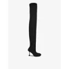 Amina Muaddi Womens Black Veneda Stretch Knee-length Woven Boots In Black