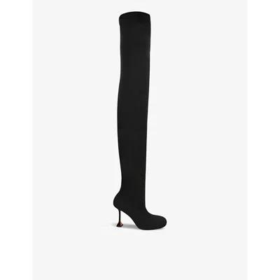 Amina Muaddi Womens Black Veneda Stretch Knee-length Woven Boots