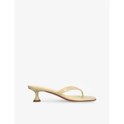 Amina Muaddi Womens Beige Juliette Thong 45 Leather Heeled Sandals Eur 39 / 6 Uk