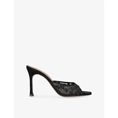 Amina Muaddi Womens Black Alexa 95 Embellished Mesh Mules Eur 37.5 / 4.5 Uk