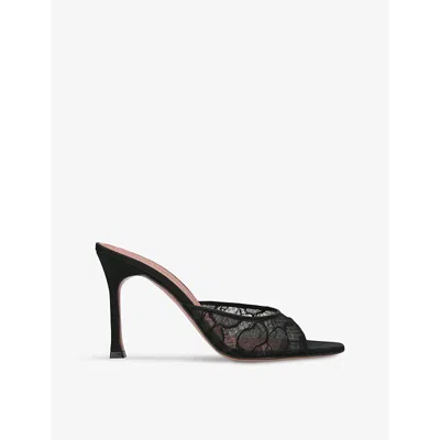 Amina Muaddi Womens  Alexa Heeled Mesh Lace Mules In Black