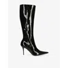 Amina Muaddi Womens Black Barbara 90 Knee-high Leather Boots Eur 40 / 7 Uk In Black
