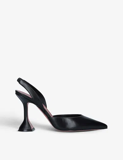 Amina Muaddi Holli Pointed-toe Leather Slingback Heels In Black