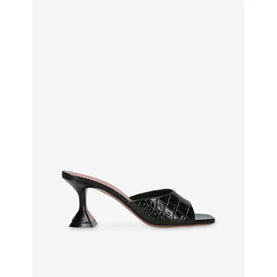 Amina Muaddi Womens Black Lupita 70 Leather Heeled Mules Eur 41 / 8 Uk