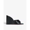 Amina Muaddi Womens Black Lupita Open-toe Leather Wedge Sandals Eur 37 / 4 Uk In Black