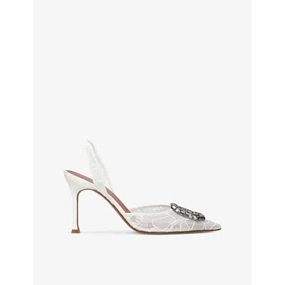 AMINA MUADDI WOMENS CAMELIA 90 SLINGBACK LACE HEELED COURTS WHITE EUR 38/5 UK