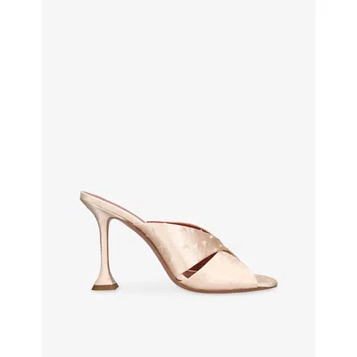 Amina Muaddi Embossed Satin Salma Heeled Mules 95 In Brown