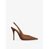 Amina Muaddi Anok 105 Brown Satin Slingback Pumps In Dark Brown