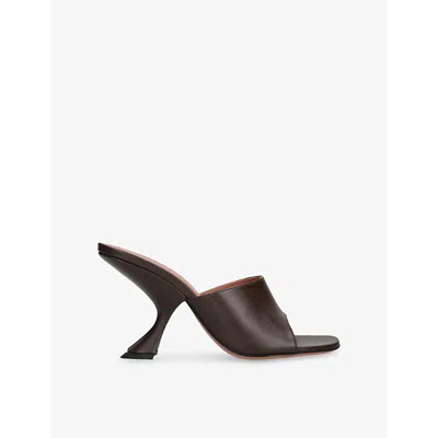 Amina Muaddi Womens Dark Brown Taylor Slipper 90 Leather Heeled Mules Eur 38/5 Uk