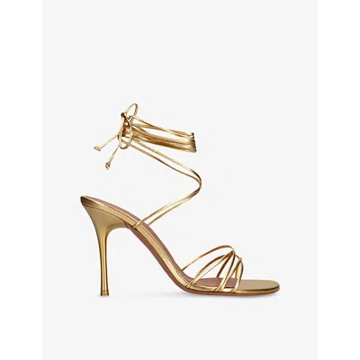 Amina Muaddi Womens  Lori Lace-up Metallic-leather Heeled Sandals In Gold