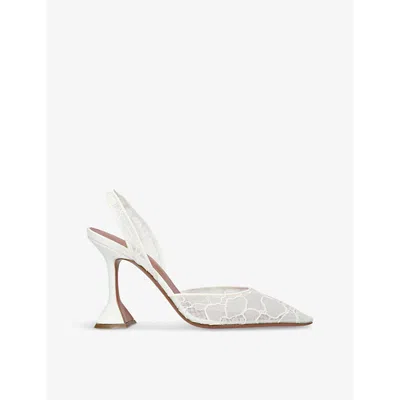 AMINA MUADDI WOMENS HOLLI 95 SLING-BACK LACE HEELED COURTS WHITE EUR 40.5 / 7.5 UK