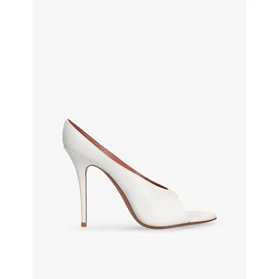 Amina Muaddi Womens White Anok Slipper 105 Leather Heeled Courts Eur 39 / 6 Uk