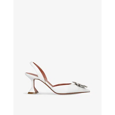 Amina Muaddi Womens White Begum Sling 70 Satin Heels Eur 36 / 3 Uk