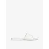 Amina Muaddi Womens White Bianca Flat Leather Sandals Eur 39 / 6 Uk