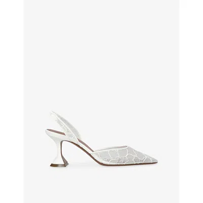 Amina Muaddi Womens White Holli 70 Lace Slingback Heels Eur 38/5 Uk