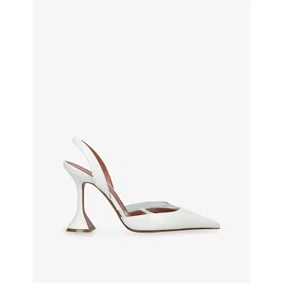 Amina Muaddi Womens White Lara Heeled Leather Sling-back Courts Eur 38/5 Uk