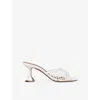 Amina Muaddi Bold Sculptural Heel Open Toe Sandals In White