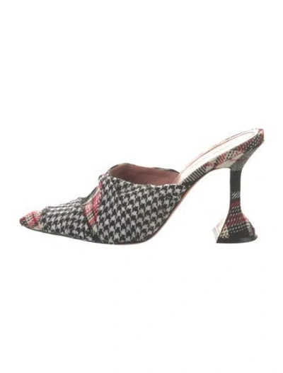 Pre-owned Amina Muaddi Wool Houndstooth Print Mules In Black