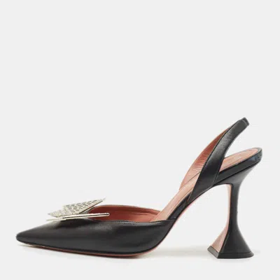 Pre-owned Amina Muaddi X Awge Black Leather Phoenix Slingback Pumps Size 37