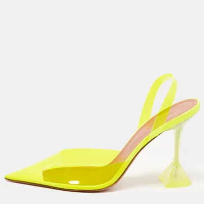 Pre-owned Amina Muaddi Yellow Pvc Holli Glass Slingback Pumps Size 40.5