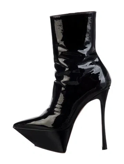Pre-owned Amina Muaddi Yigit Patent Leather Boots In Black