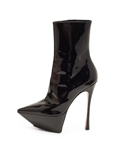 Pre-owned Amina Muaddi Yigit Platform Ankle Boots In Black